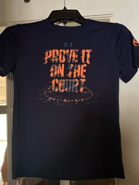 Under Armour Navy Tee with Orange and Light Blue Graphic